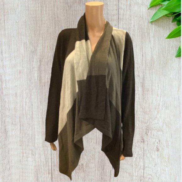 VENUS -- Cardigan, MultiColor/Earthtones Long Sleeve Patchwork w/Butterfly Hem - Picture 2 of 11